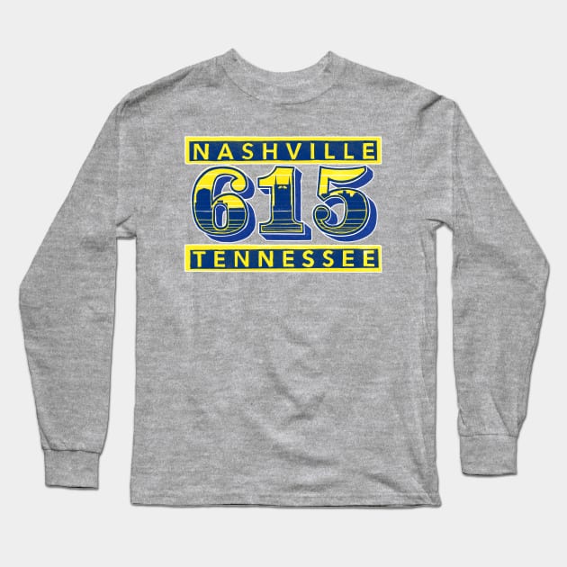 Nashville 615 Area Code Skyline Long Sleeve T-Shirt by CrowingHensBindery